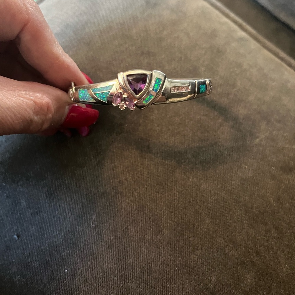 Amethyst, blue opals, and diamond necklace with matching bracelet